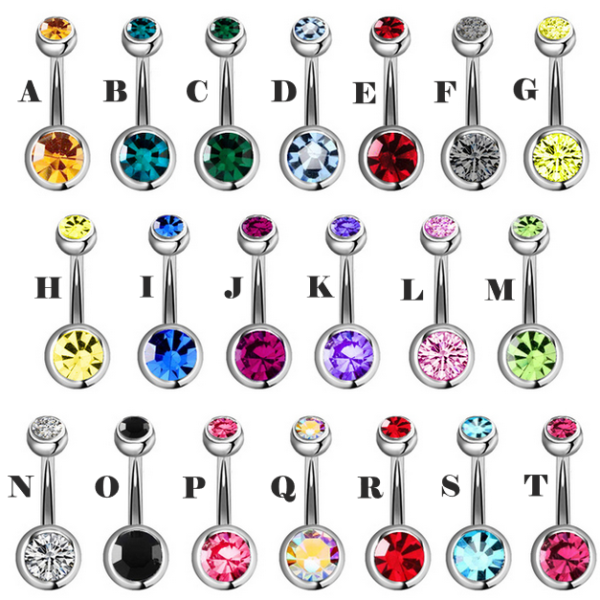 2PC Stainless Steel Crystal Ball Navel/Belly Button 14G Barbell Piercing