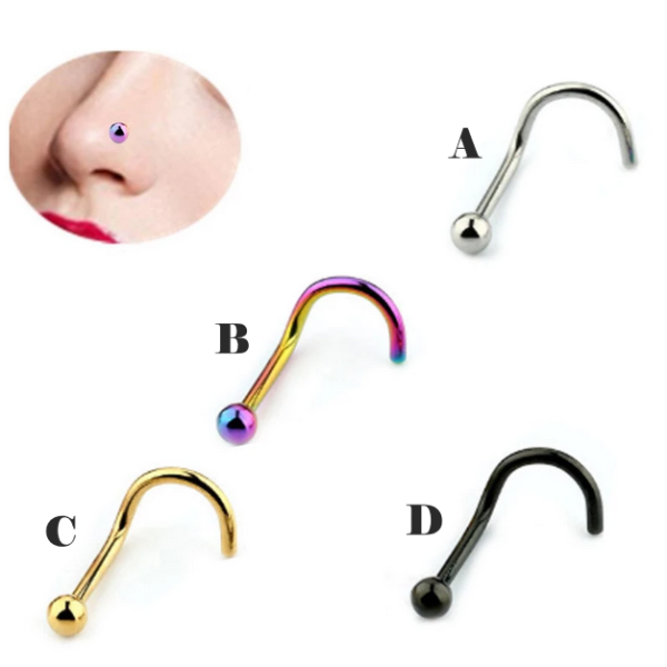 2PC Stainless Steel Ball & Hook 20G Stud Nose Piercing