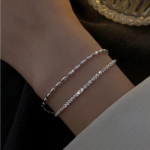 Exquisite Sterling Silver Plated Double Layer Strand/Beaded Bracelet