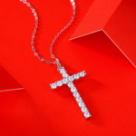 18K S925 Sterling Silver 0.9CT Moissanite Cross Pendant Necklace