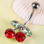 Stainless Steel Red Cherry Rhinestone Navel/Belly Button Bar Piercing