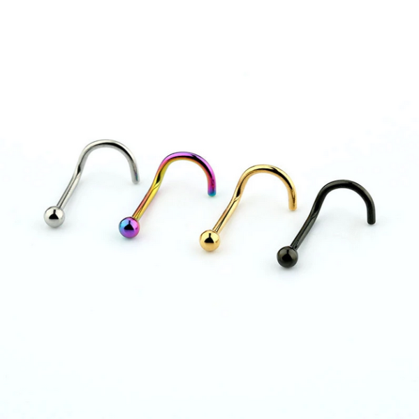 2PC Stainless Steel Ball & Hook 20G Stud Nose Piercing - Image 3