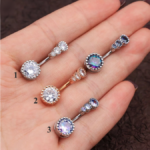 Stainless Steel Triple Zirconia Round Gem Navel/Belly Button Piercing