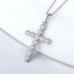 Authentic 925 Sterling Silver Round Zircon Cross Pendant