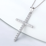 Exquisite 925 Sterling Silver Zircon Inlay Cross Charm Pendant