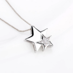 Genuine 925 Sterling Silver Zircon Double Star Charm Pendant Necklace