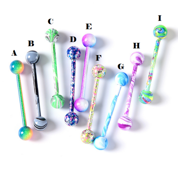 2PC Multi-Colored Coating Stainless Steel Barbell Tongue Piercing - Image 2