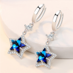 Exquisite Sterling Silver Plated Blue Crystal Star Drop Earrings