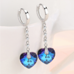 Elegant Sterling Silver Plated Sea Blue Crystal Heart Drop Earrings