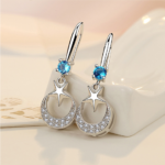 Classic Sterling Silver Plated Moon & Star Crystal Drop Earrings