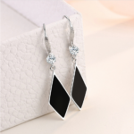 Sterling Silver Plated Black Rhombus Crystal Drop Earrings