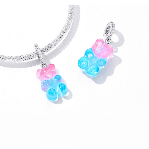 Exquisite 925 Sterling Silver Pink & Blue Cute Candy Bear Pendant/Charm - Image 2