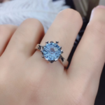 925 Sterling Silver 2CT Natural Blue Topaz Adjustable Ring (Size 7-9)