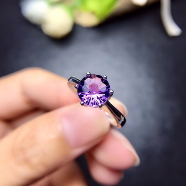 Exotic 925 Sterling Silver 2CT Natural Amethyst Gemstone Adjustable Ring