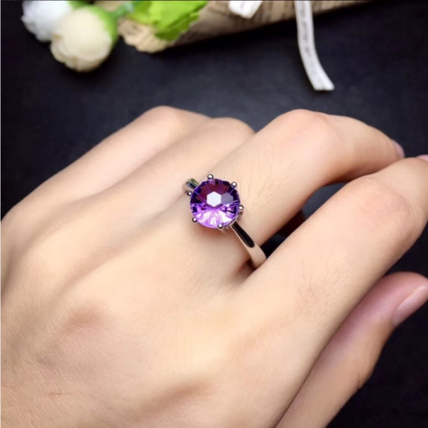 Exotic 925 Sterling Silver 2CT Natural Amethyst Gemstone Adjustable Ring - Image 2