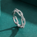 Platinum Coated 925 Sterling Silver Stackable Chain Link Zircon Ring