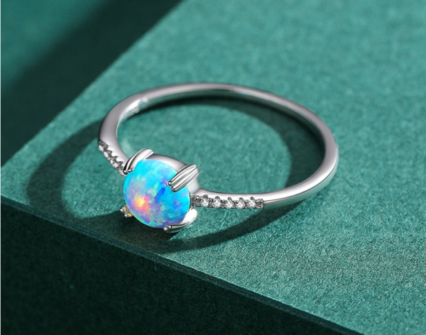 925 Sterling Silver Round Exquisite Turquoise Opal Charm Ring - Image 3