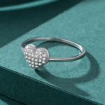 Genuine 925 Sterling Silver Delicate Heart Dazzling Zircon Ring