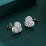 Genuine 925 Sterling Silver Delicate Heart Dazzling Zircon Stud Earrings