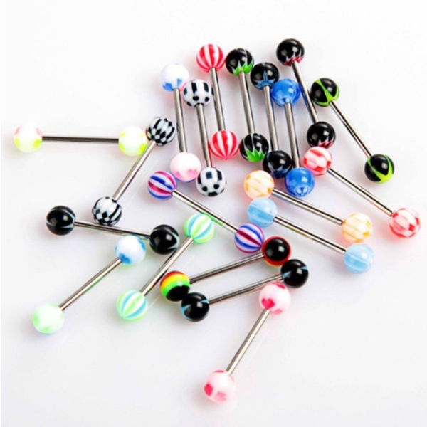 4PC Acrylic Ball 316L Stainless Steel 14G Barbell Tongue Piercing