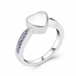 316L Stainless Steel Cremation Keepsake Simple Heart Crystal Ring