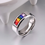 Men’s Quality Titanium Steel Rainbow Pride Zirconia Ring