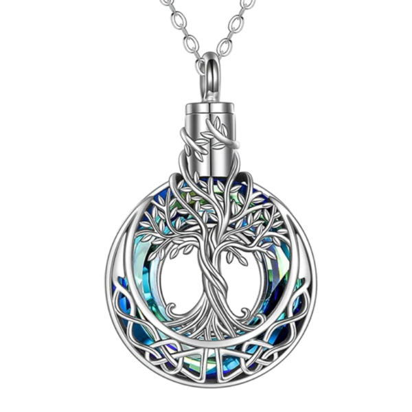 316L Cremation Ashes Urn Crystal Pendant Necklace (Tree of Life, Dolphins)