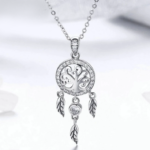 925 Sterling Silver Tree of Life Dream Catcher Choker + Stud Earring
