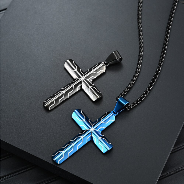 316L Stainless Steel Men’s Lightning Cross Pendant Necklace