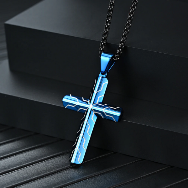 316L Stainless Steel Men’s Lightning Cross Pendant Necklace - Image 2