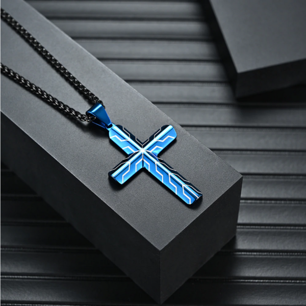 316L Stainless Steel Men’s Lightning Cross Pendant Necklace - Image 3