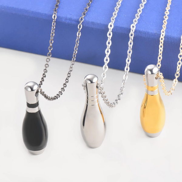 316L Stainless Steel Cremation Ashes Bowling Pin Memorial Urn Pendant Necklace