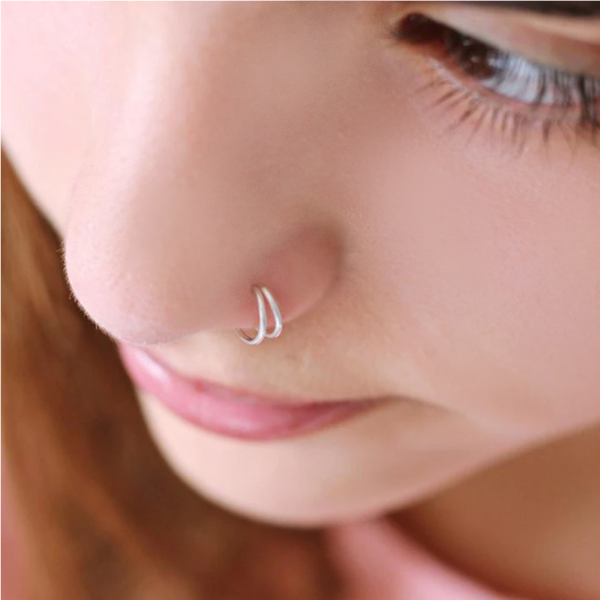 925 Sterling Silver Double Band Nose Ring Piercing – 8mm - Image 3