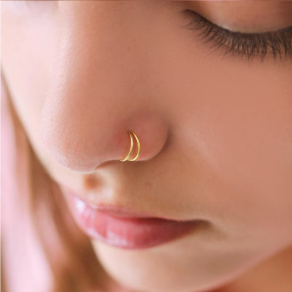 925 Sterling Silver Double Band Nose Ring Piercing – 8mm - Image 2