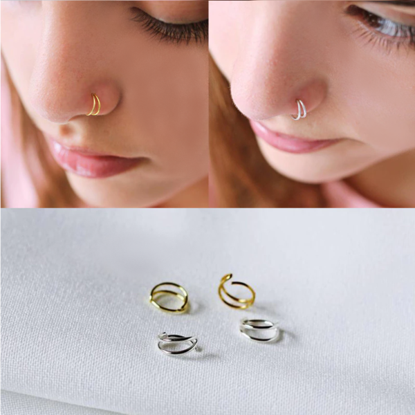 925 Sterling Silver Double Band Nose Ring Piercing – 8mm