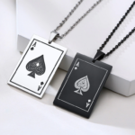 Men’s Lucky Ace Of Spades Stainless Steel Poker Pendant Necklace – 24?