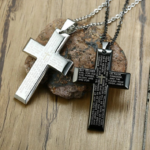 Men’s 316L Stainless Steel Engraved “Our Father Prayer” Cross Pendant Necklace