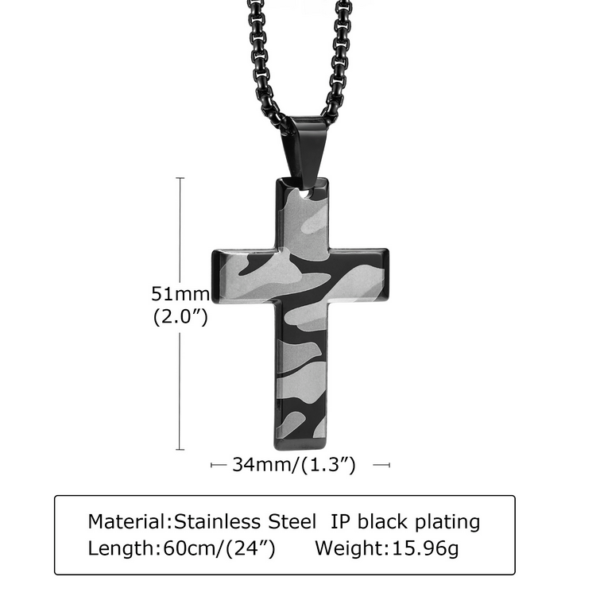 316L Stainless Steel Army Camouflage Cross Pendant Necklace – 24″ - Image 3