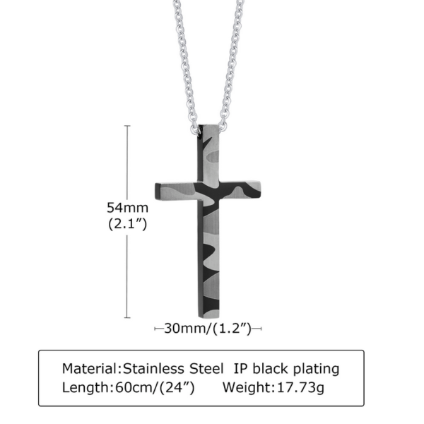 316L Stainless Steel Army Camouflage Cross Pendant Necklace – 24″ - Image 6