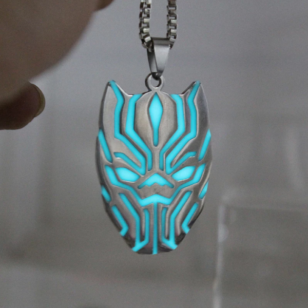 Handmade 316L Stainless Steel Luminous Glow In the Dark T’Challa Pendant Necklace - Image 3