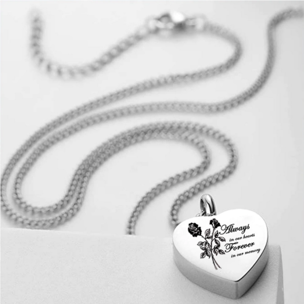 316 Stainless Steel Heart Rose Cremation Urn Pendant Necklace – 20″