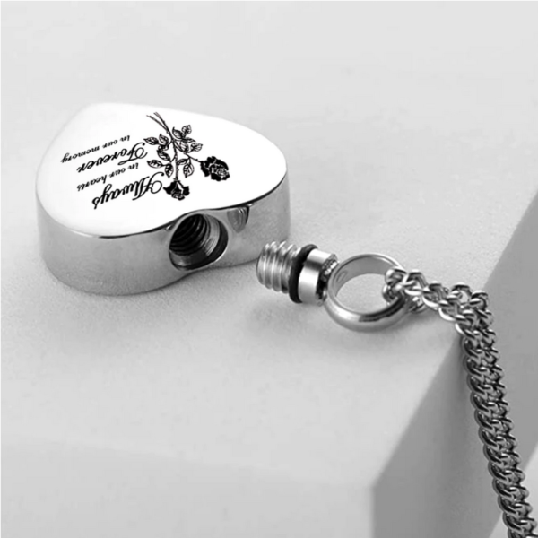 316 Stainless Steel Heart Rose Cremation Urn Pendant Necklace – 20″ - Image 2