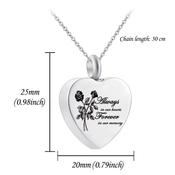 316 Stainless Steel Heart Rose Cremation Urn Pendant Necklace – 20″ - Image 3