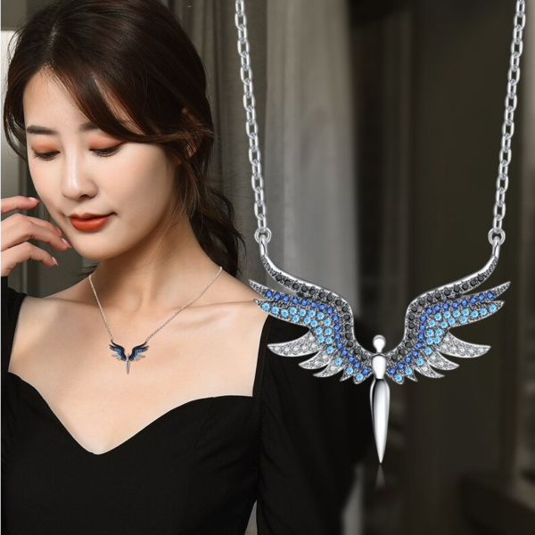 Exquisite Angel Wings Zirconia Pendant Necklace (Silver, Gold, Blue)