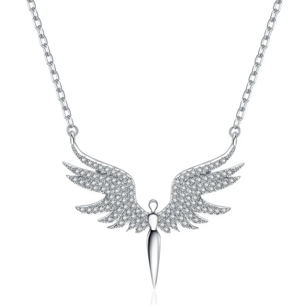 Exquisite Angel Wings Zirconia Pendant Necklace (Silver, Gold, Blue) - Image 3