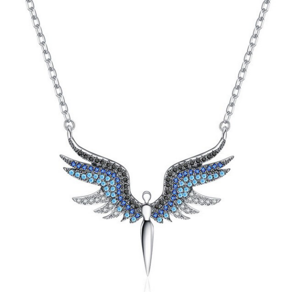 Exquisite Angel Wings Zirconia Pendant Necklace (Silver, Gold, Blue) - Image 5