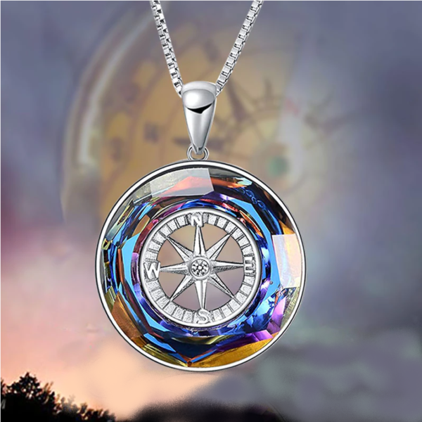 Stainless Steel Necklace + Acrylic Compass Pendant