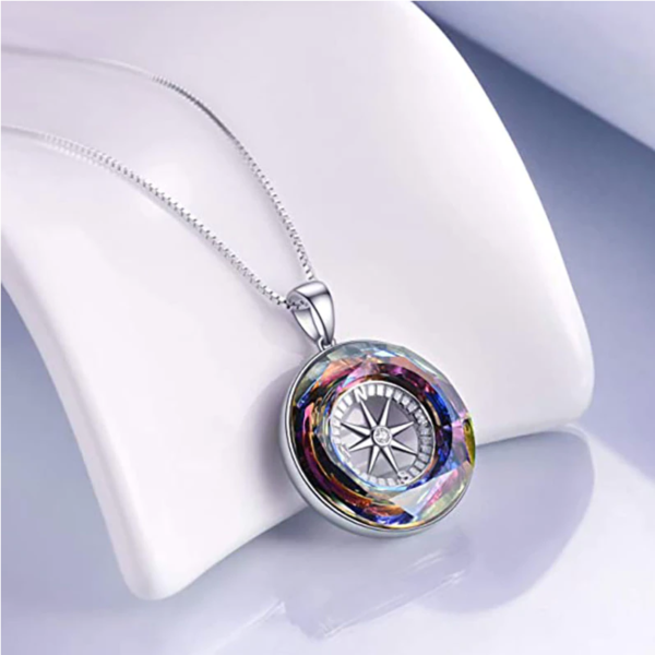 Stainless Steel Necklace + Acrylic Compass Pendant - Image 4