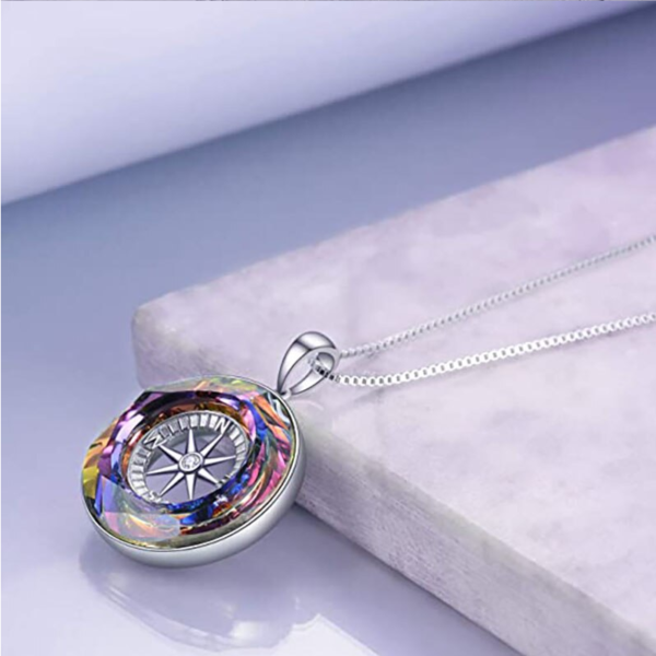 Stainless Steel Necklace + Acrylic Compass Pendant - Image 2