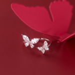 18K 925 Sterling Silver Dazzling Double Butterfly Adjustable Ring (Size 5-7)